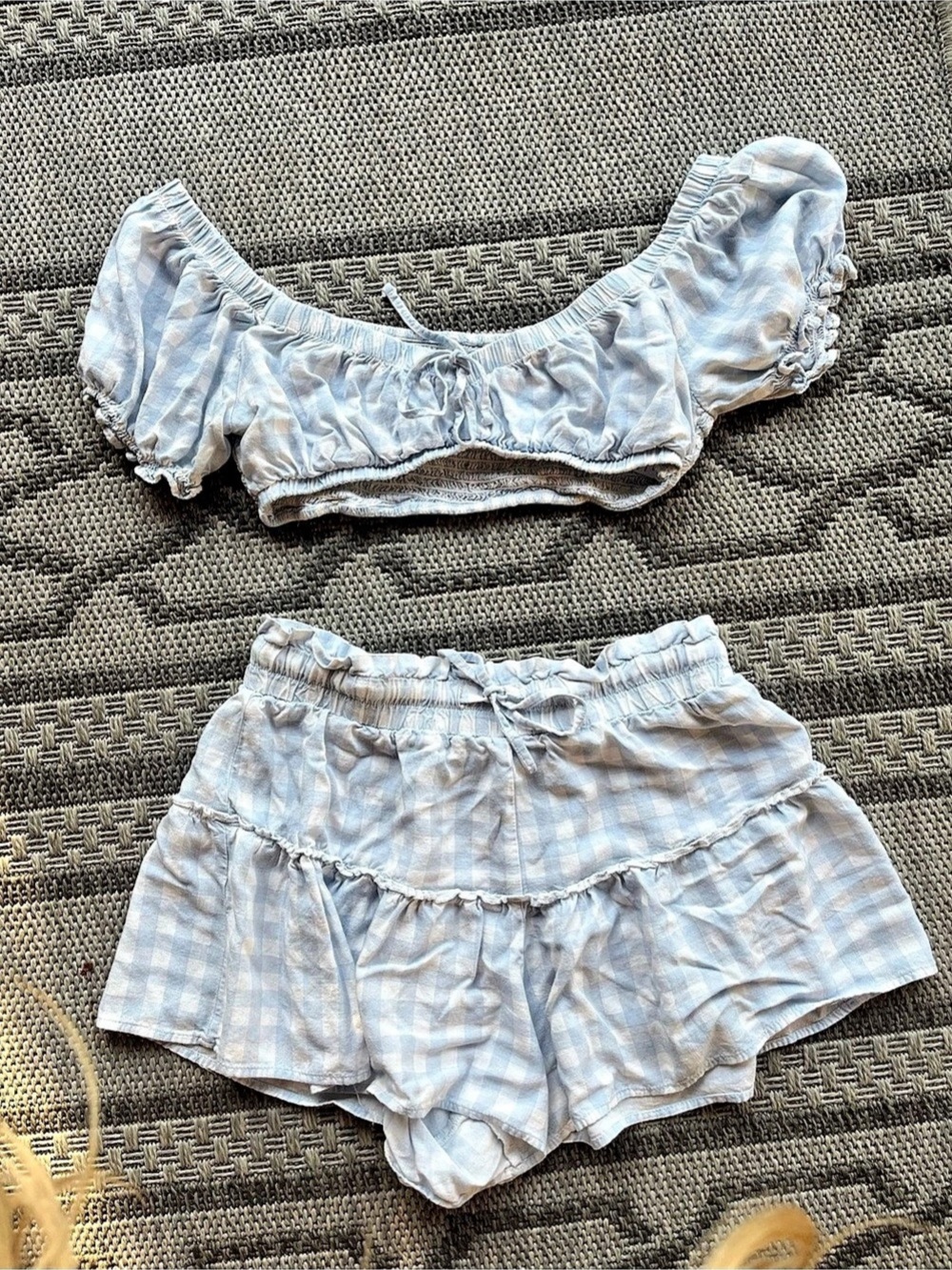 AEROPOSTALE Tie-Dye Crop Top Set in Blue & White Size Medium